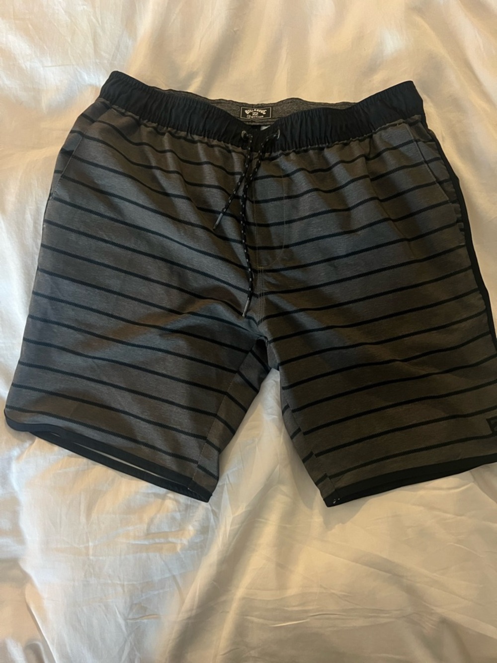 Billabong Men's Gray and Black Striped Athletic Shorts